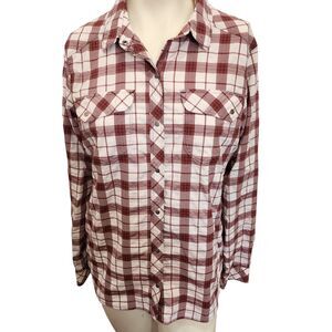 REI Plaid Button Shirt L Womens Snap Front Hiking Outdoor Western Flannel
